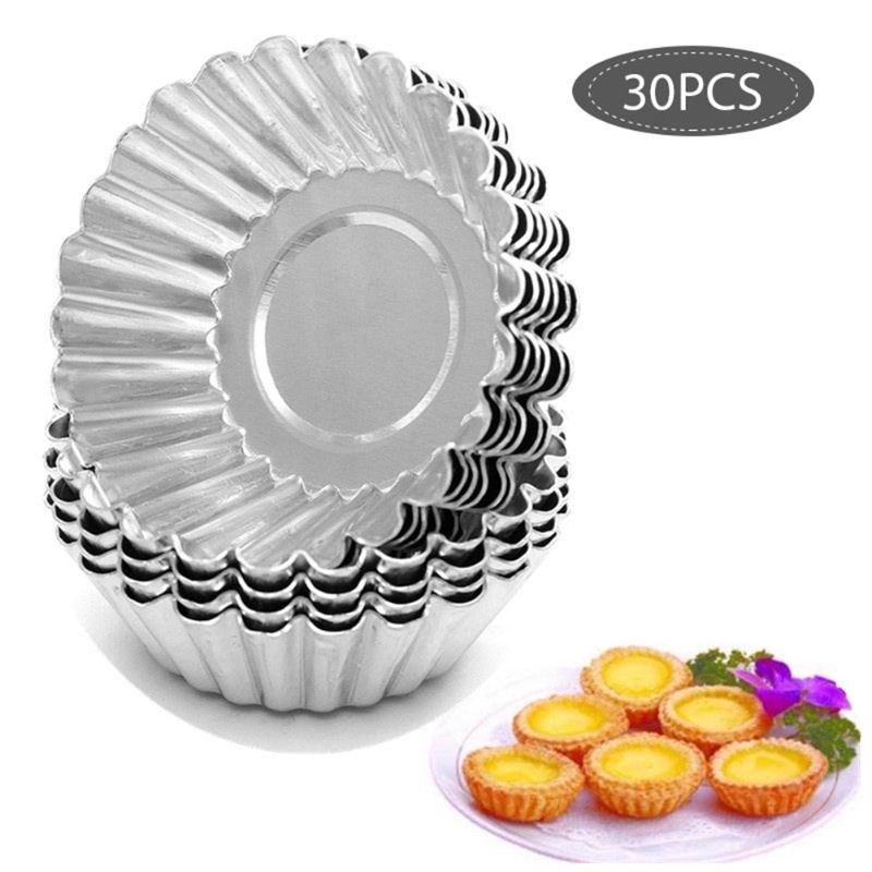 Muffin Tin Nonstick - 30 Stück Eierkuchenformen, Mini-Aluminium-Kuchen-Muffin-Formen, Antihaft-Cupcake-Backformen, Wiederverwendbare