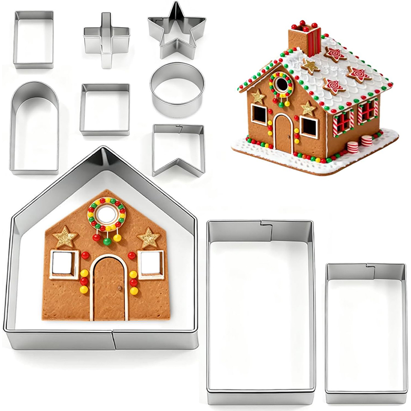 Cookie Cutter Set - 10-teiliges Lebkuchenhaus-Ausstechformen-Set aus Edelstahl 3D-Keksformen zum
