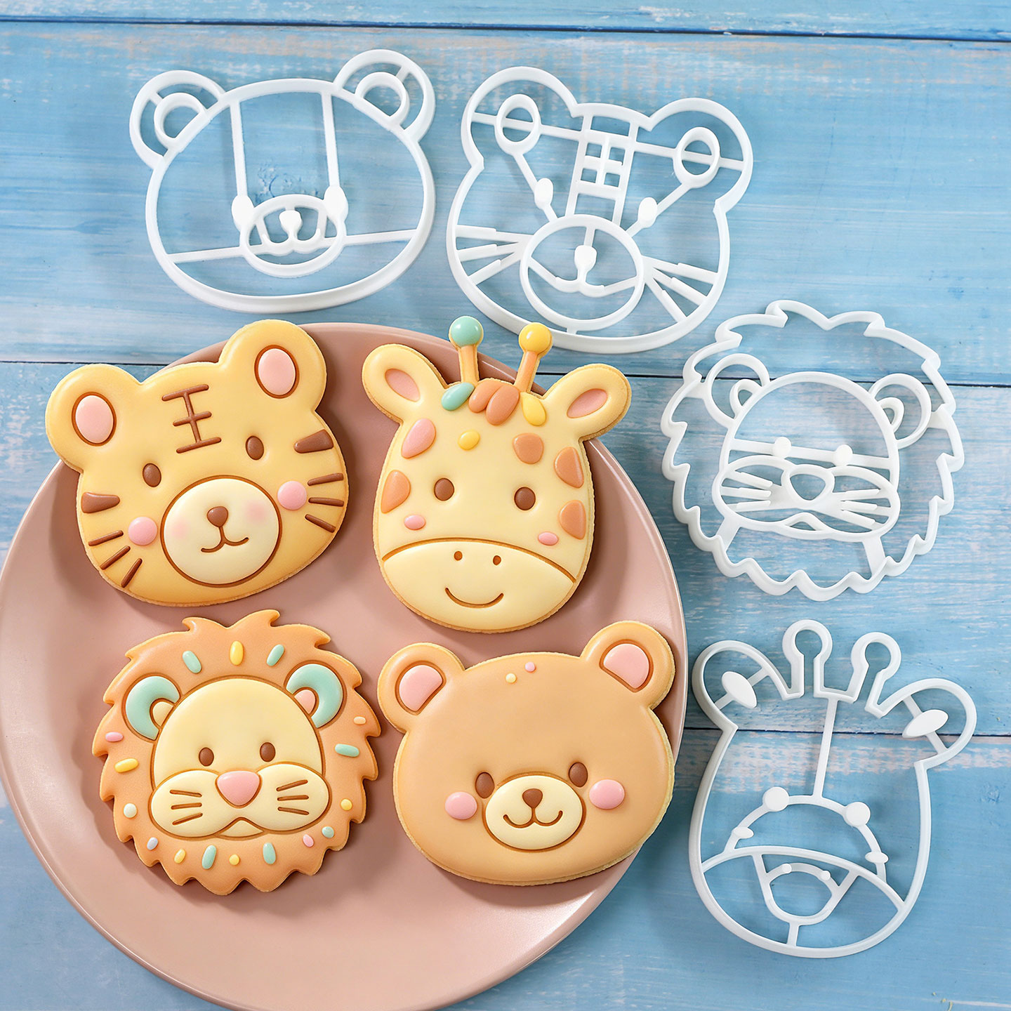 Cookie Cutter Set - 4-teiliges Tier-Plätzchenausstecher-Set 3D Niedliche Löwen Tiger