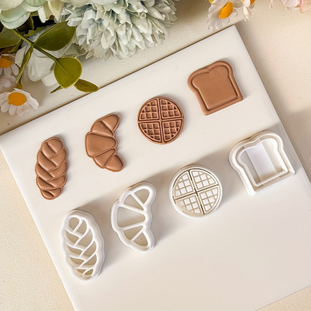 Cookie Cutter Set - 4-teiliges Brot-Motiv Ausstechformen-Set, Croissant-, Toast-, Waffel-