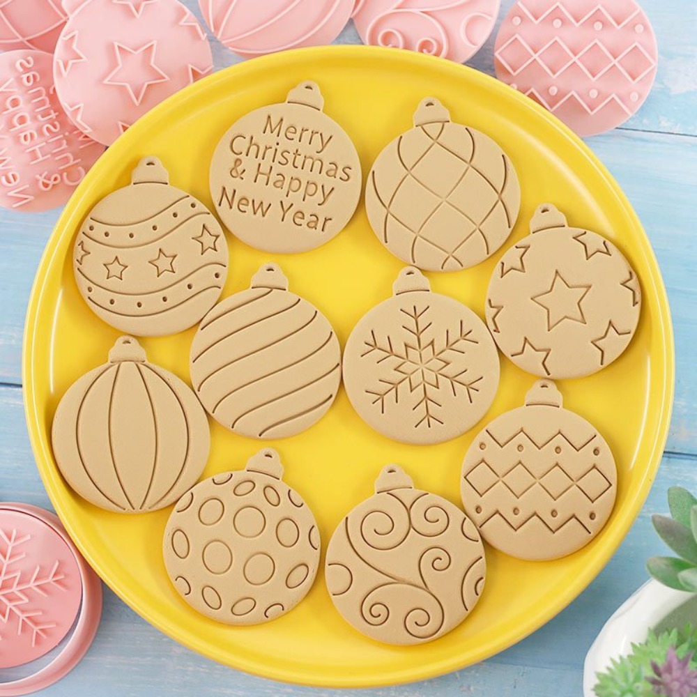 Cookie Cutter Set - 11-teiliges Weihnachts-Ornament-Keksausstecher-Set 3D-geprägte Kugelformen mit 10