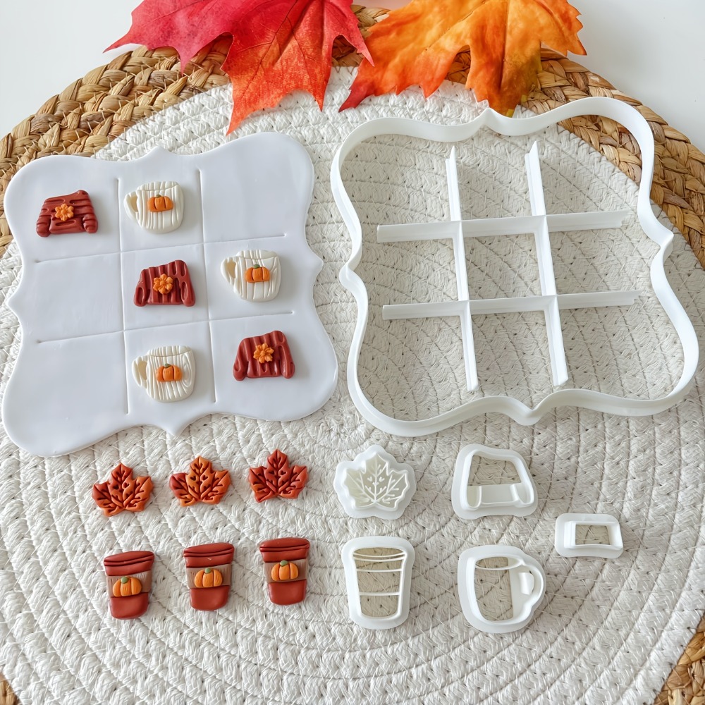 Cookie Cutter Set - 7-teiliges Herbst-Tic-Tac-Toe-Keksausstecher-Set – Mini-Keksformen mit Pullover-,